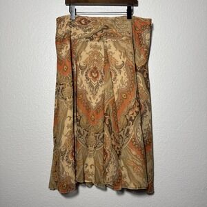 Peter Nygard Midi Skirt Paisley Print Tiered Boho Festival Chic 16 Orange